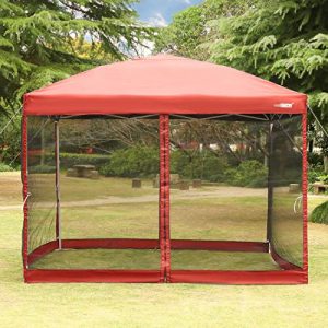 VIVOHOME 210D Oxford Outdoor Easy Pop Up Canopy Screen Party Tent with Mesh Side Walls Red 10 x 10 Feet