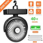 5000mAh Battery Camping Fan with LED Lights-40 Working Hours Max Tent Fan Light with Hanging Hook-Rechargeable Battery Operated USB Desk Fan for Tent Car RV Hurricane Emergency Outages