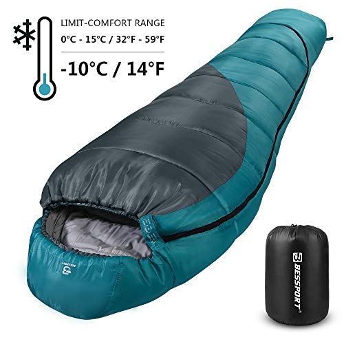 Bessport Mummy Sleeping Bag 3-4 Season Backpacking Sleeping Bag for Adults and Kids – Lightweight Warm and Washable, for Hiking Traveling and Outdoor Activities (Winter Grey).