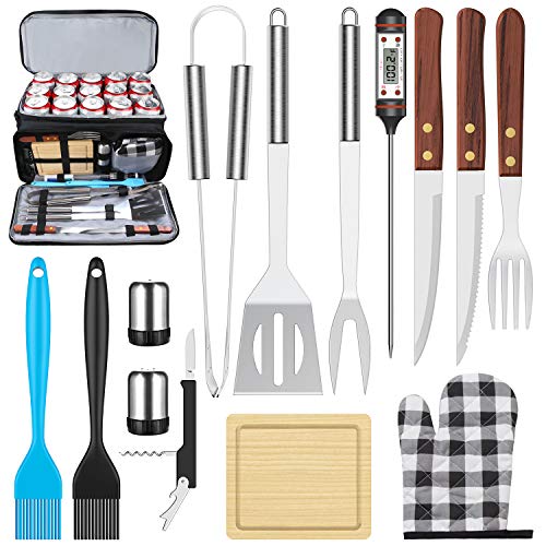 AISITIN BBQ Grill Accessories with Insulated Cooler Bag, Grill Utensils Set BBQ Grilling Accessories 15PCS BBQ Tools Set, Stainless Steel Grill Set for Smoker, Camping, Kitchen Grill Tool Set for Men