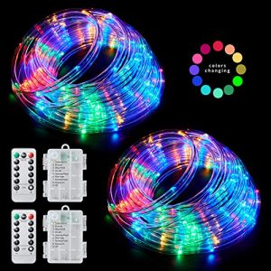 Ollivage Color Changing Rope Lights String Lights for Bedroom, Battery Powered Light Strip 40ft 8 Modes Hanging Fairy Lights with Remote for Camping Halloween Christmas, 2 Pack
