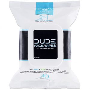 DUDE Face and Body Wipes 30 Count Unscented for Sensitive Skin Infused with Refreshing Sea Salt and Soothing Aloe, Moisturizing Face Cleansing Cloths for Men, Hypoallergenic, Alcohol Free.