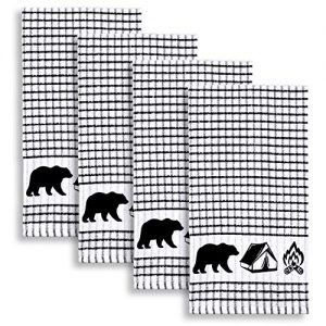 Cackleberry Home Wilderness Camping Windowpane Check Cotton Terrycloth Kitchen Towels, Set of 4 (Black)