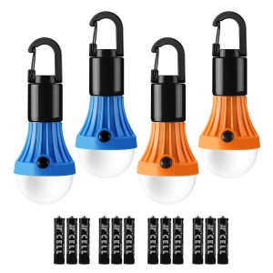 Lepro LED Camping Light Bulbs Tent Lamp with Clip Hook, Portable Hanging Lantern Battery Powered Emergency Light for Hurricane, Power Outage, Mini Camper Light for Hiking, Backpacking, Fishing, 4 Pack