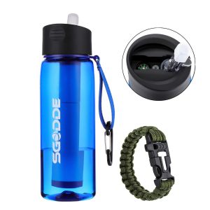 SGODDE Water Filter Bottles, Filtered Water Bottle with 4-Stage Integrated Filter Straw BPA Free for Hiking, Camping, Backpacking and Travel