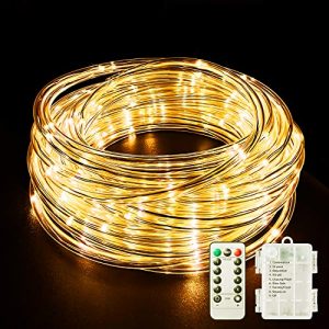 Fitybow LED Rope Lights Battery Operated String Lights 40Ft 120 LEDs 8 Modes Hanging Fairy Lights Dimmable/Timer with Remote for Camping Party Halloween Christmas Decoration (Warm White)