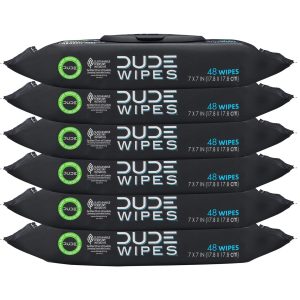 DUDE Wipes Flushable Wipes Dispenser (6 Packs, 48 Wipes Each), Unscented Wet Wipes with Vitamin-E & Aloe for at-Home Use, Septic and Sewer Safe