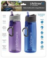 LifeStraw Go Water Filter Bottles with 2-Stage Integrated Filter Straw for Hiking, Backpacking, and Travel, 2-Pack, Blue + Purple