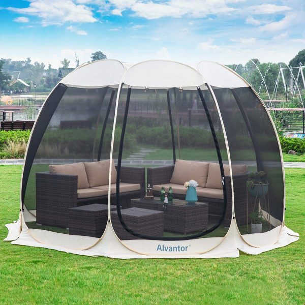 Alvantor Screen House Room Camping Tent Outdoor Canopy Dining Gazebo Pop Up Sun Shade Hexagon Shelter Mesh Walls Not Waterproof 10'x10' Beige Patent