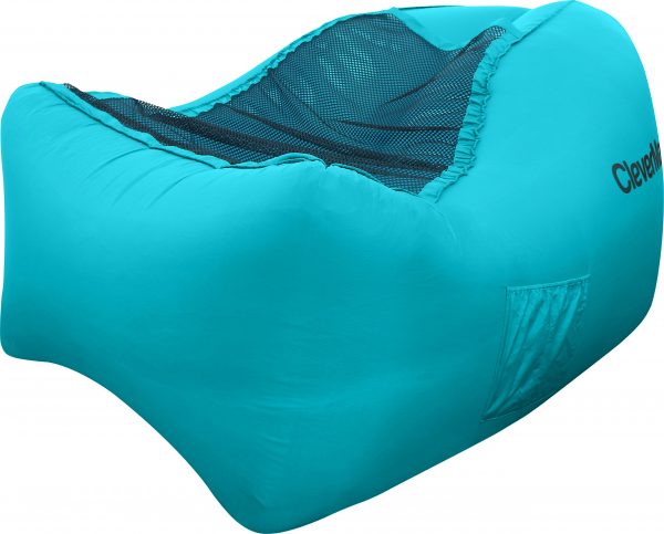 CleverMade Inflatable Lounger Air Chair: Lightweight Recliner Style, Portable Outdoor Beach Chair with Carry Bag, Ground Stakes, and Storage Pockets, Teal