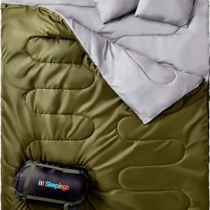 Sleepingo Double Sleeping Bag for Backpacking, Camping, Or Hiking, Queen Size XL! Cold Weather 2 Person Waterproof Sleeping Bag for Adults Or Teens. Truck, Tent, Or Sleeping Pad, Lightweight