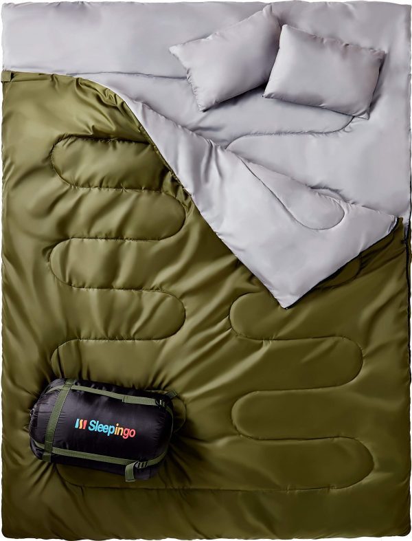 Sleepingo Double Sleeping Bag for Backpacking, Camping, Or Hiking, Queen Size XL! Cold Weather 2 Person Waterproof Sleeping Bag for Adults Or Teens. Truck, Tent, Or Sleeping Pad, Lightweight