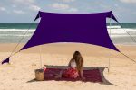 Family Beach Tent Canopy Sunshade with Sandbag Anchors - Simple & Versatile. SPF50, Lycra Sun shelter for The Beach,Camping and Outdoors (Eggplant, Large)