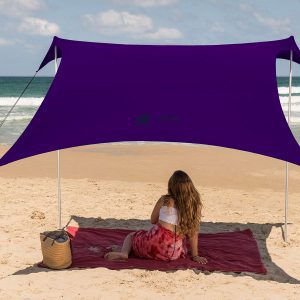 Family Beach Tent Canopy Sunshade with Sandbag Anchors - Simple & Versatile. SPF50, Lycra Sun shelter for The Beach,Camping and Outdoors (Eggplant, Large)