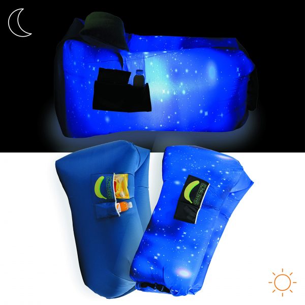 Rukket Sports Glow-Nana, Light Up Inflatable Lounger for Kids, Blow Up Chair and Air Couch for Children, Sofa Hammock for Camping, Beach, Festival, LED Portable Wind Furniture (Galaxy)