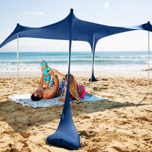 SUN NINJA Pop Up Beach Tent Sun Shelter with Sand Shovel, Ground Pegs,and Stability Poles, Outdoor Shade for Camping Trips, Fishing, Backyard Fun or Picnics (10x10FT 4 Pole, Navy)