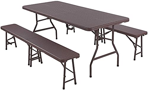 Folding Table and Benches Set for Outdoor, Picnic, Garden
