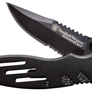 Folding Knife with 3.1in Serrated Clip Point Blade and Aluminum Handle