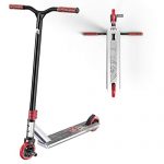 Silver and pink C6 Stunt Scooter with a sleek aluminum deck, T-bar handles, and 110mm alloy core wheels designed for tricks and freestyle riding.
