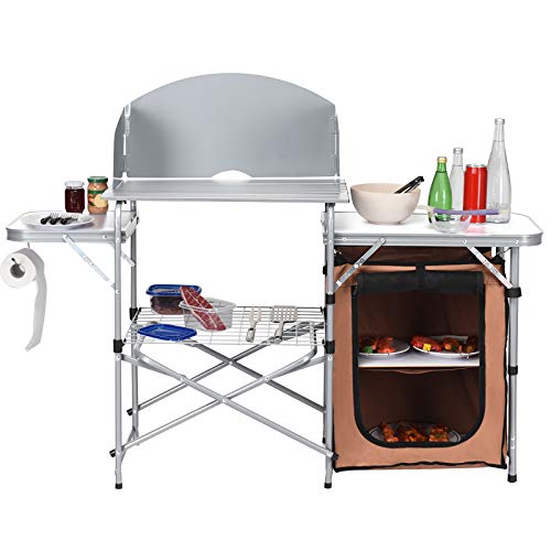 Folding Grill Table with Storage Portable Camp Cook Station