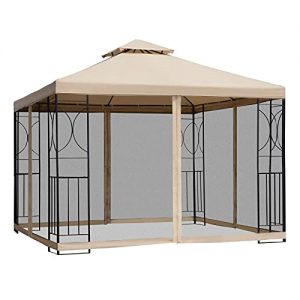 Outdoor Patio Gazebo Canopy with Privacy Mesh Curtains