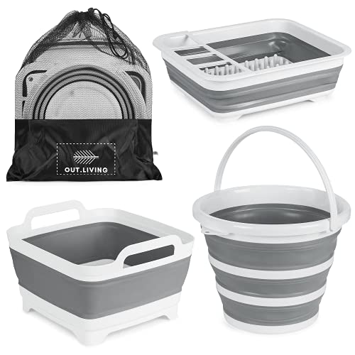 10L Foldable Bucket, 9L Collapsible Tub & Collapsible Dish Drying Rack