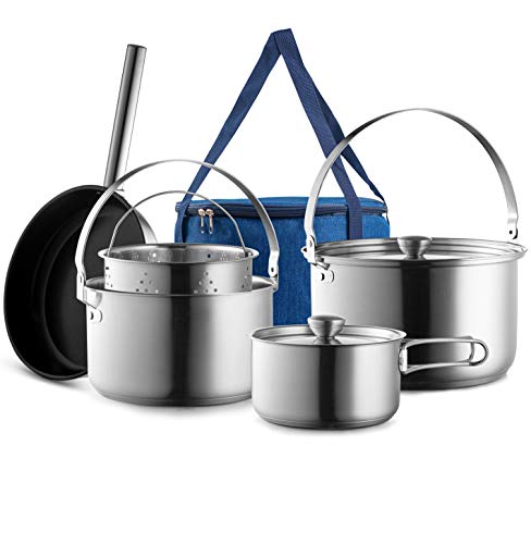 Camping Cookware Set Frying Pan Steamer with Travel Tote Bag