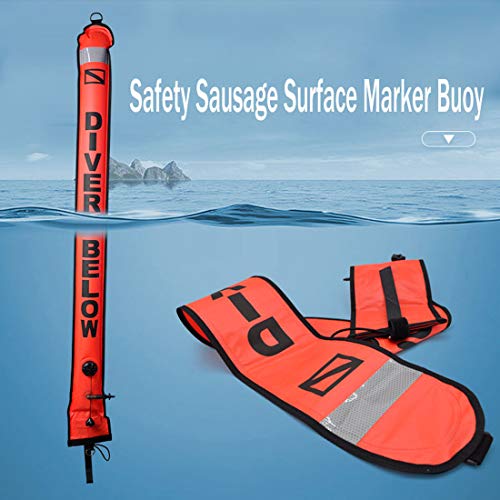 JZLiner DSMB Surface Marker Buoy with 100ft Finger Spool Reel Diver Below Signal Flag Tube Scuba Diving Equipment Open Bottom Set