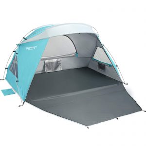 Beach sun shelter canopy – UPF 50+ silver-coated tent with extended zippered porch and windproof design