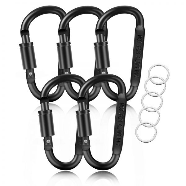 Carabiner Hooks with 5PCS Nickel Plated Key Rings