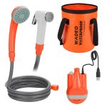Portable Camping Shower with 10L Collapsible Bucket for Pet Cleaning, Hiking, Travel
