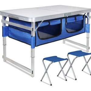 Folding Camping Table with Storage with Organizer and 2 Chairs