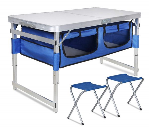 Folding Camping Table with Storage with Organizer and 2 Chairs