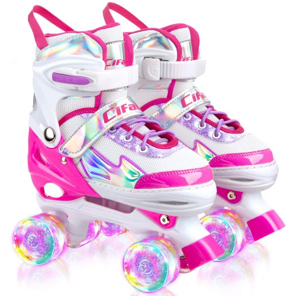 Black Pink Purple 4 Sizes Adjustable Kids Roller Skates with Light up Wheels