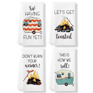 Perfect for RV  Funny Camping Kitchen Towels and Dishcloths Sets