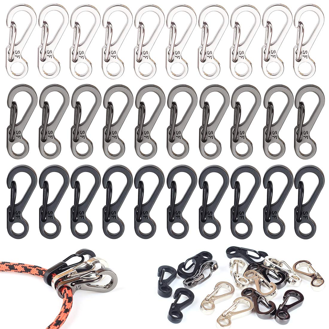 30Pcs Plastic Spring Clip Hooks Plastic Keychain Buckle Carabiner Clasp Camping 