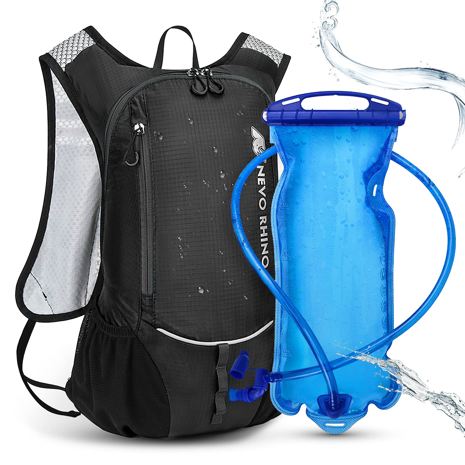 8OZ Lightweight Waterproof Water Backpack for Cycling/Hiking/Running/Camping/Raves/Festival NEVO Rhino Hydration Pack Backpack 2L Bladder BPA Free 