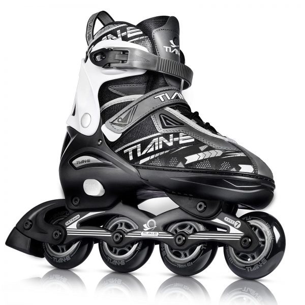 Black Sliver Adjustable Inline Skates for Boys Girls