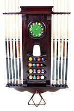 Billiard Stick Wall Rack W/Clock Choose Mahogany