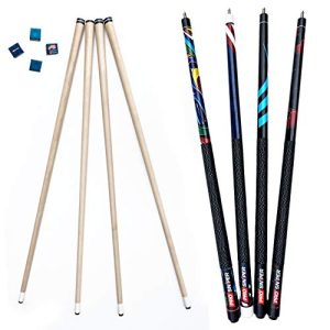 Set of 4 Pool Cue Sticks Made of Canadian Maple Wood