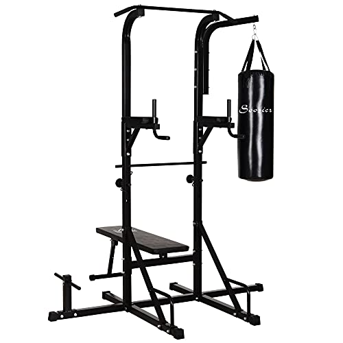 Soozier Home Gym Power Tower with Bench and Punching Bag