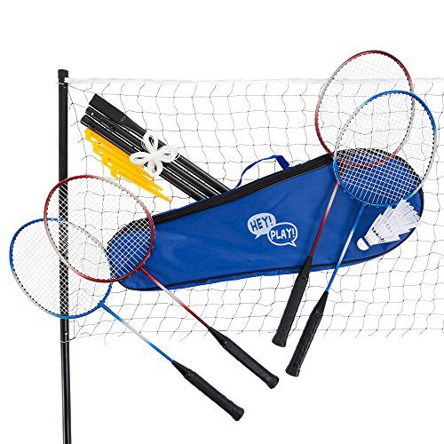 Badminton Set Complete Outdoor Yard Game with 4 Racquets,