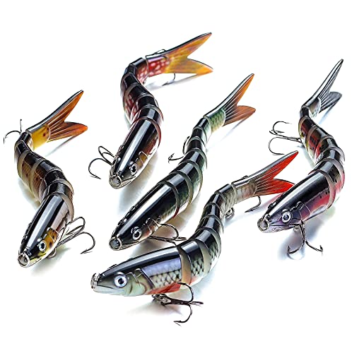 5pcs Fishing Lures for Bass Trout Multi Jointed