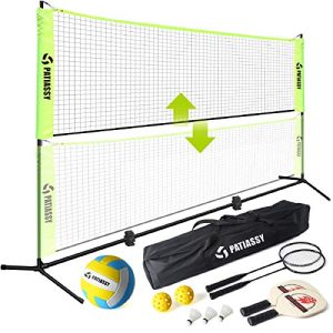 Portable Volleyball Badminton Combo Set with Net, 2 Rackets, 3 Shuttlecocks