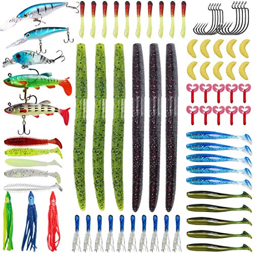 Soft Fishing Lures Kit Set with Tackle Box