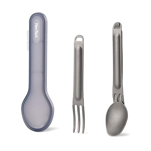 Titanium 2-in-1 Fork & Spoon Set with Case | Ultra Lightweight Camping Utensils