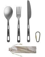 Upgrade Your Outdoor Dining Experience with our Ultra-Light Titanium Utensils Set - Includes Spoon, Fork, Knife, and Carabiner!