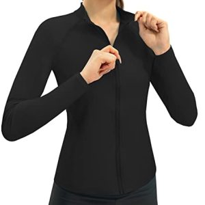 Stay Safe in Style: Women's Long Sleeve Zip-up Rash Guard Swim Shirt with UV UPF 50+ Sun Protection in Black (Size L)