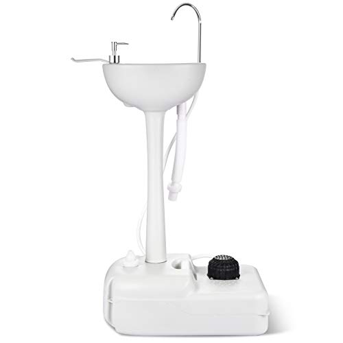 Moveable Sink Tenting Hand Washing Station with 17 L Wash Basin Stand, Rolling Wheels, Cleaning soap Dispenser, Towel Holder, for Outside, Journey, Boat, Collect, Backyard, Worksite, White.
