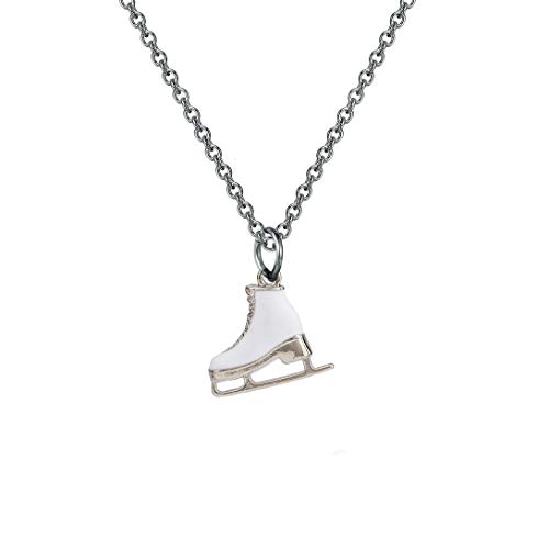 Silver Skater Necklace with White Enamel Figure Skating Pendant - Perfect Gift for Skate Lovers and Figure Skating Fans.